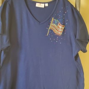 Quacker Factory 4th of July shirt with embellished flag.